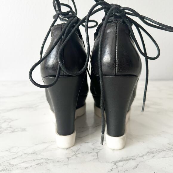 Rochessa Sporty Black Leather‎ Wedge Lug Sole Ankle Wrap Heels Women’s Size 38 - Picture 6 of 13